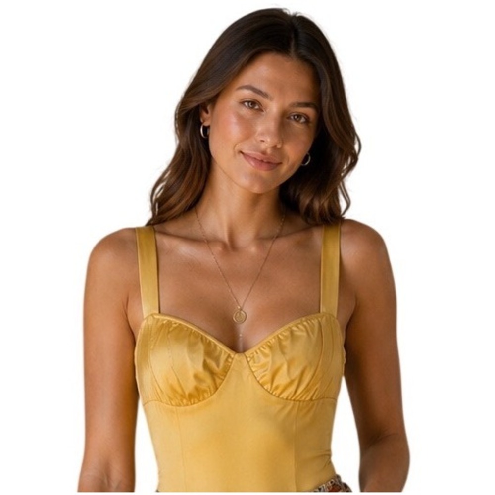 Danielle Bernstein Satin Bodysuit Yellow Mustard Size 8 NWT Bustier Style